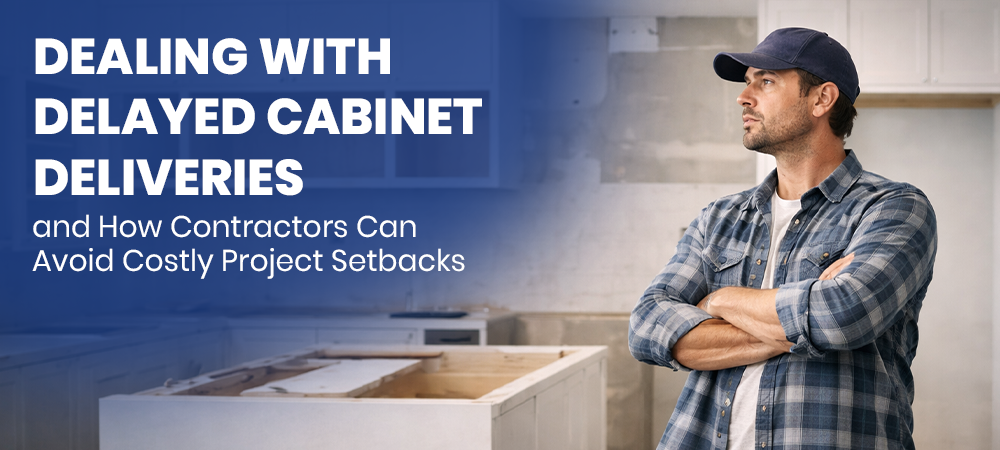 Contractor assessing cabinet delivery delays impacting project timeline and labor cost on construction site