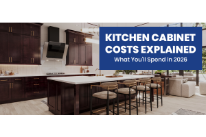 Kitchen cabinet cost overview showing modern kitchen cabinets with island seating in a 2026 remodel