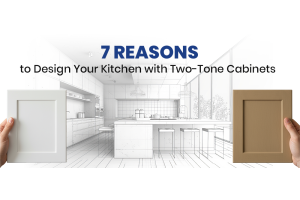 Two-tone kitchen cabinets featuring white and caramel door samples in a modern kitchen