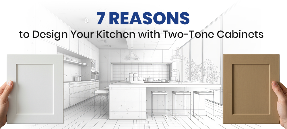 Two-tone kitchen cabinets featuring white and caramel door samples in a modern kitchen